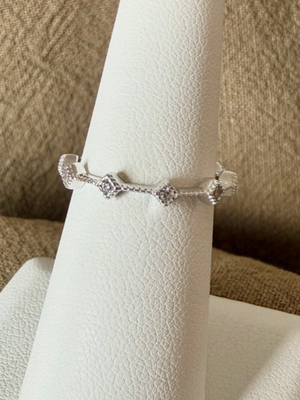 Sterling Silver Ring with Cubic Zirconia Studs
